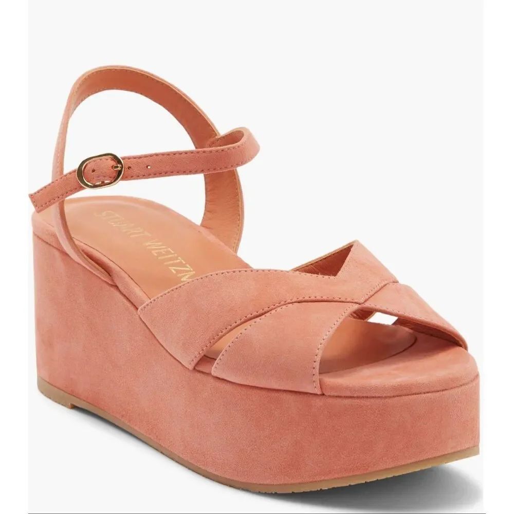 Stuart Weitzman Carmen Midi Wedge Sandal in Terracotta NWB Size 8